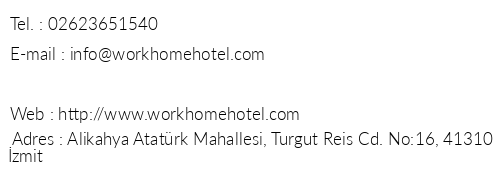 Work & Home Hotel Suites telefon numaralar, faks, e-mail, posta adresi ve iletiim bilgileri